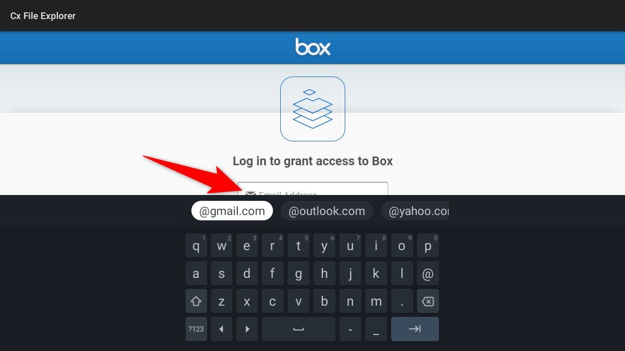 Страница входа Box в Cx File Explorer.