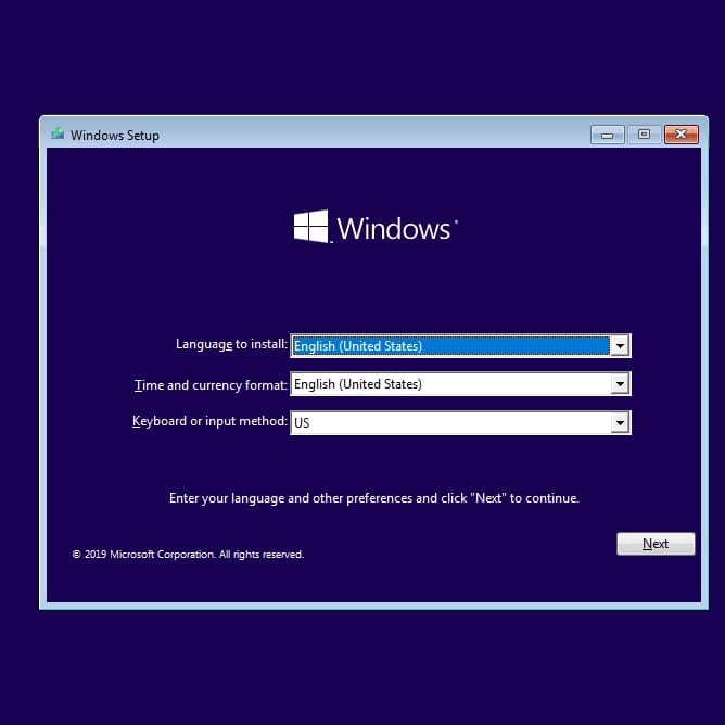 Процесс установки Windows