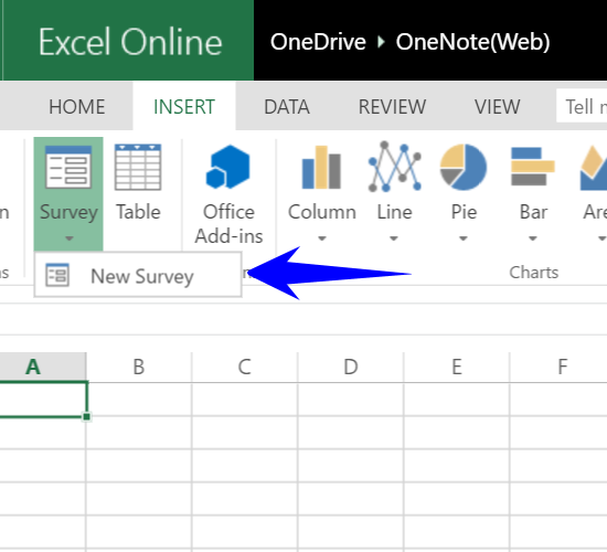 Добавление опроса в существующую таблицу Excel Online