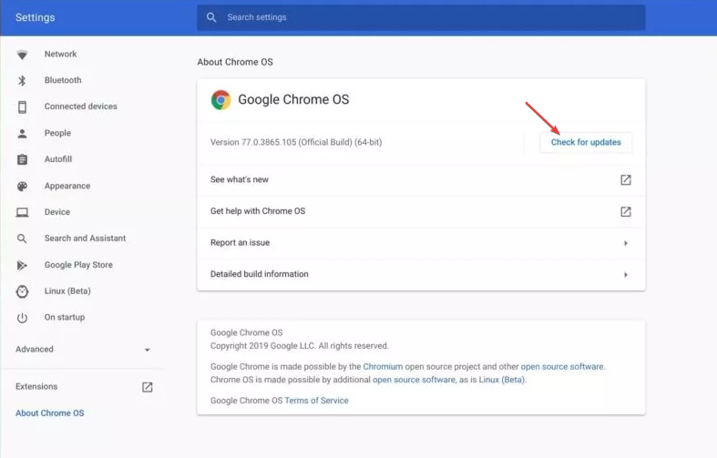 Страница обновления Chrome OS