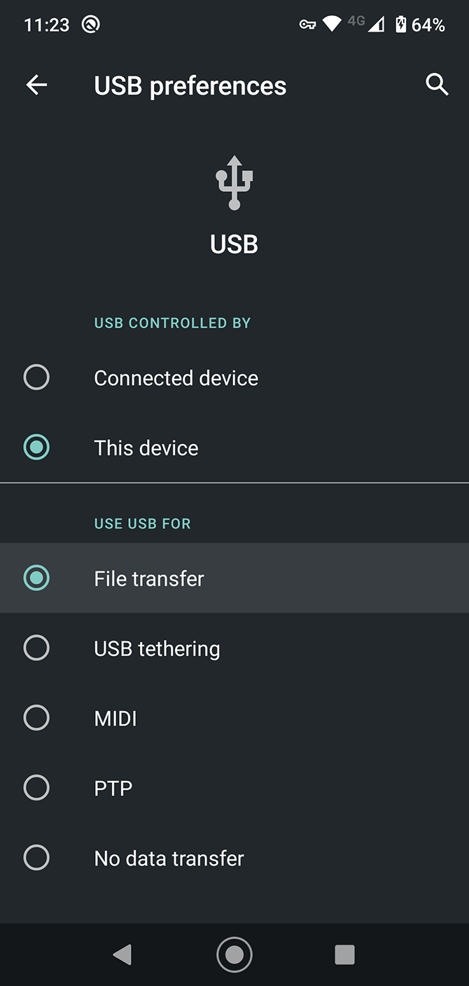 выбор режима использования usb для передачи