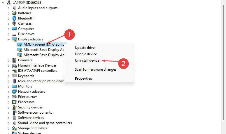 Контекстное меню устройства в Диспетчере устройств