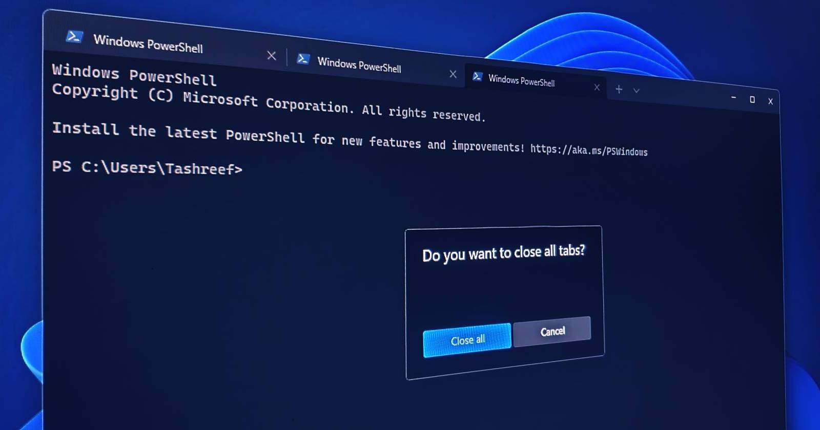 Запрос подтверждения закрытия вкладок в Windows Terminal
