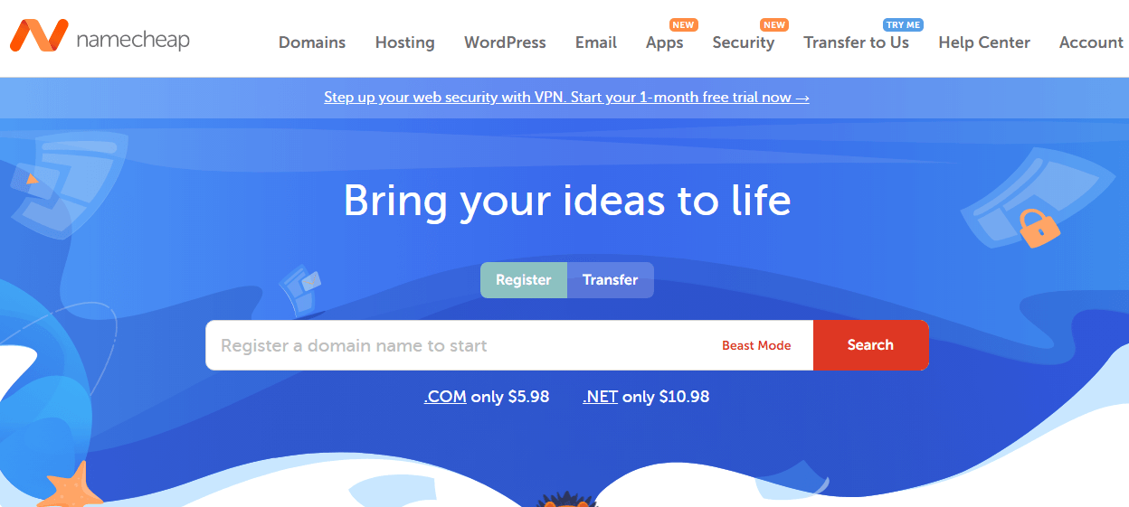 Скриншот главной страницы namecheap.com
