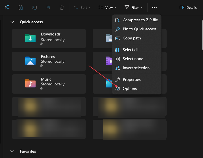 Открыть Параметры папок через вкладку Вид