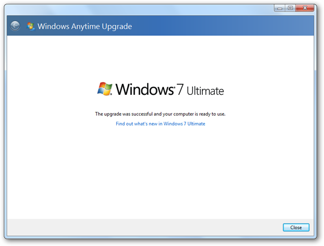 Завершено: обновление редакции Windows 7 прошло успешно