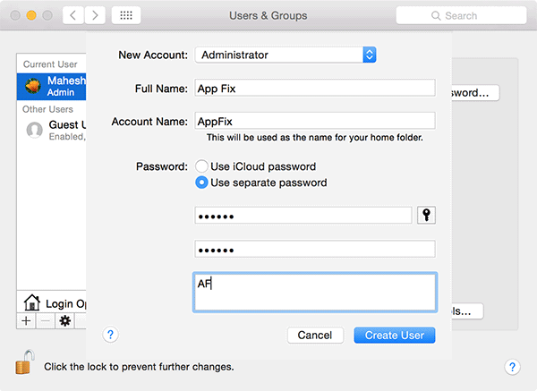 Создание новой учетной записи администратора