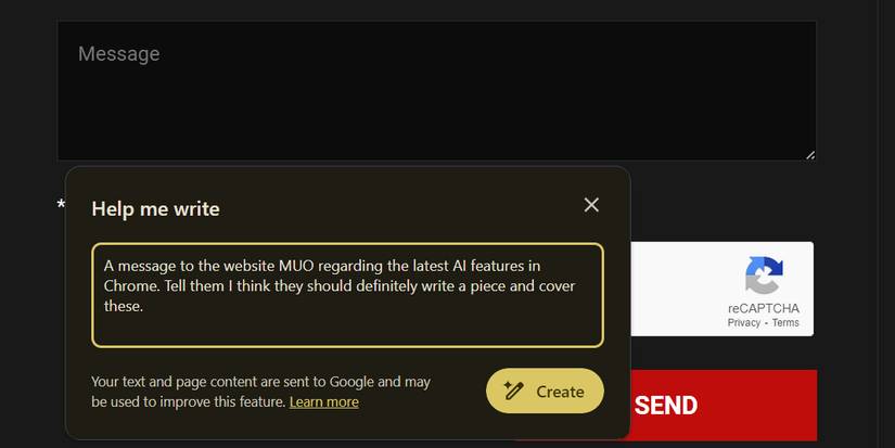 Генерация текста с помощью ИИ в текстовом поле Chrome