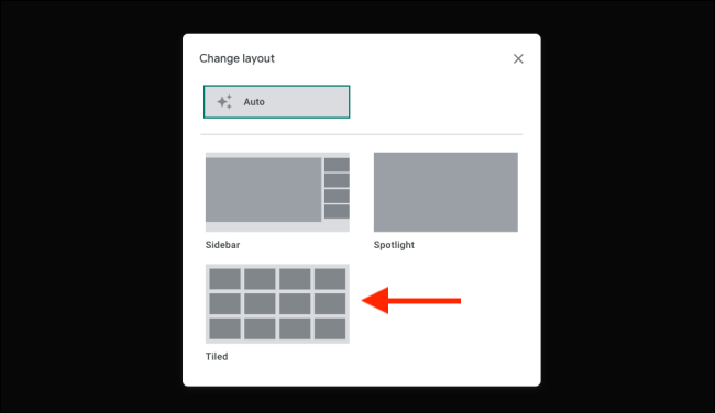 Переключитесь на плиточный режим в Google Meet