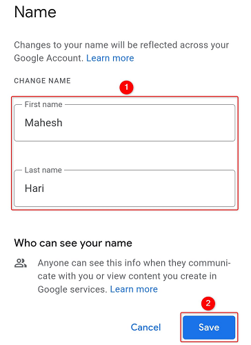 Изменение имени аккаунта Google на Android.