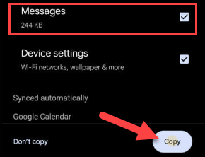 Выберите «Сообщения» для копирования.