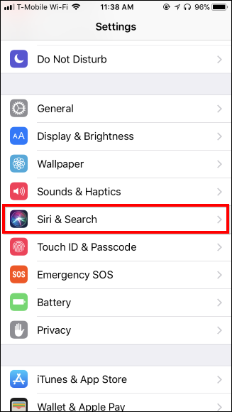 Настройки Siri и Поиск