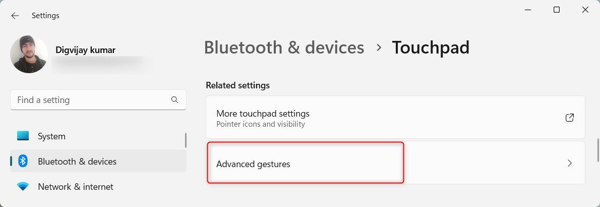 Дополнительные жесты в Параметрах