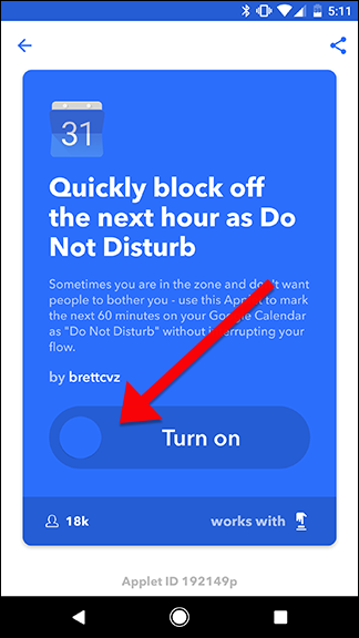 Настройка параметров апплета IFTTT на Android