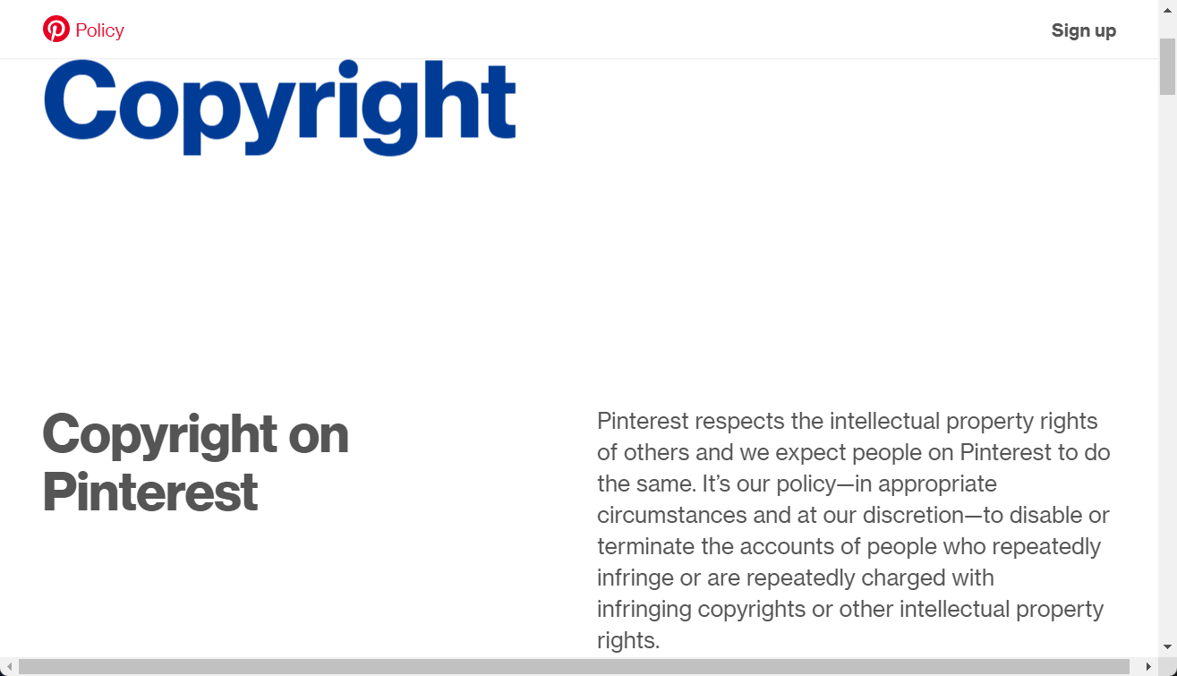 Фрагмент политики Pinterest