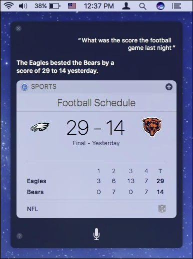 Siri отвечает на вопрос и показывает результаты