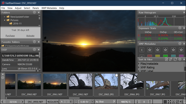 Интерфейс FastRawViewer — быстрый просмотр RAW