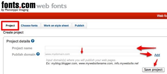 Форма создания проекта и добавления доменов