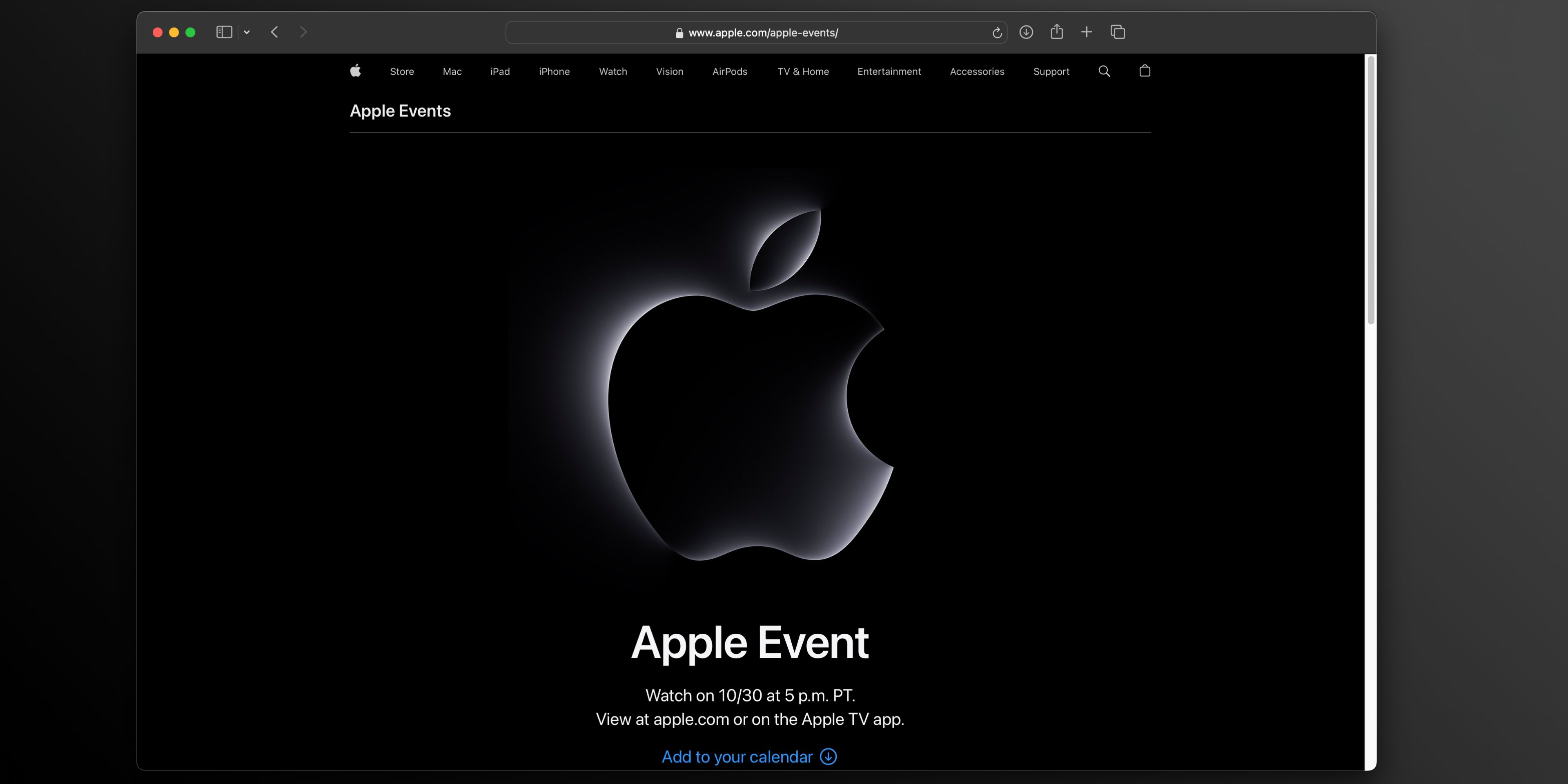 Страница с анонсом «Scary Fast» на сайте Apple Events