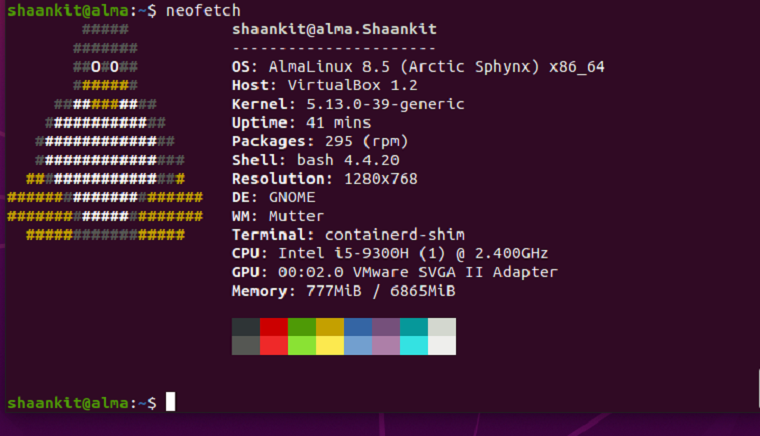 Информация AlmaLinux в Neofetch