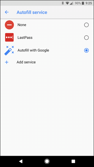 Список доступных служб автозаполнения: Google и LastPass (бета)