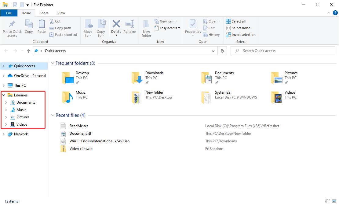 Библиотеки отображаются в панели