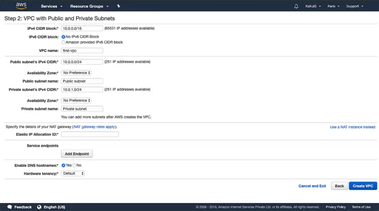 Страница создания Elastic IP для дальнейшего назначения NAT Gateway