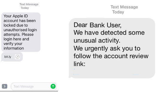 Ejemplos de phishing por SMS