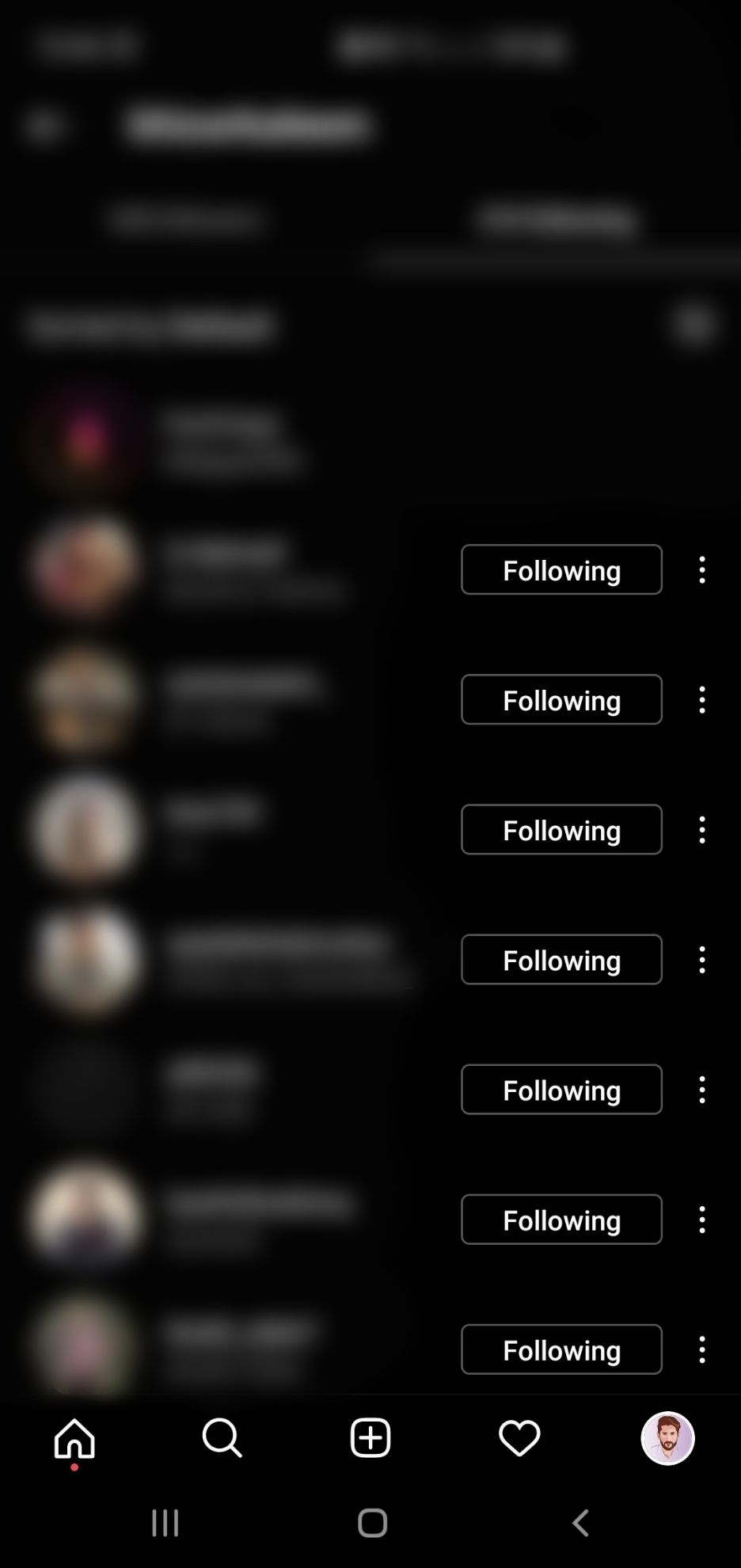 Instagram following list