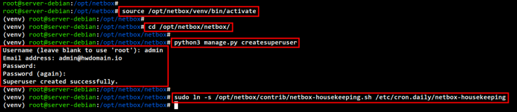 Создание администратора NetBox