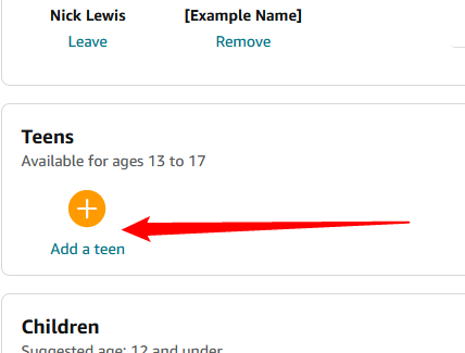 Нажмите «Add a Teen».