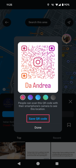 Сохранение QR‑кода страницы места Instagram