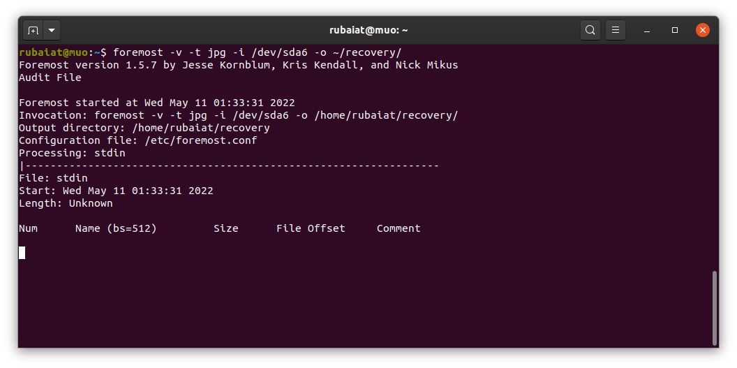 восстановление с foremost