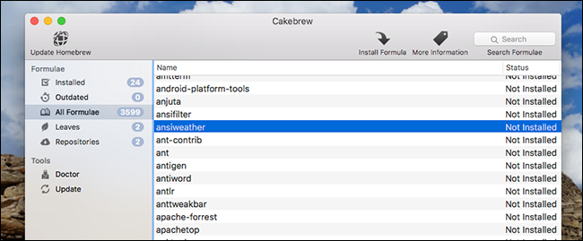 Список всех формул в Cakebrew: интерфейс с поиском и фильтрами