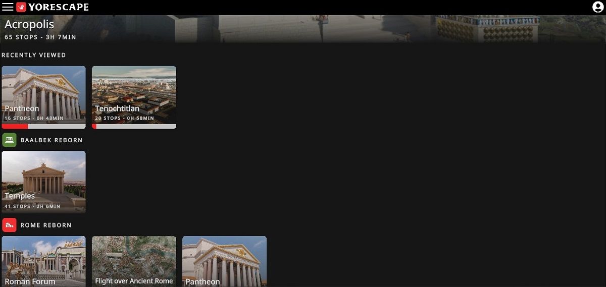 Меню Yorescape с новыми и незавершёнными виртуальными турами