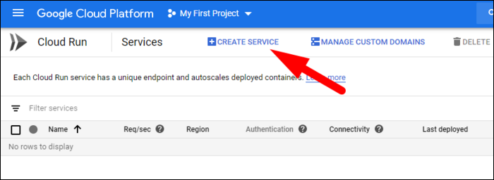 Создание службы в Cloud Run