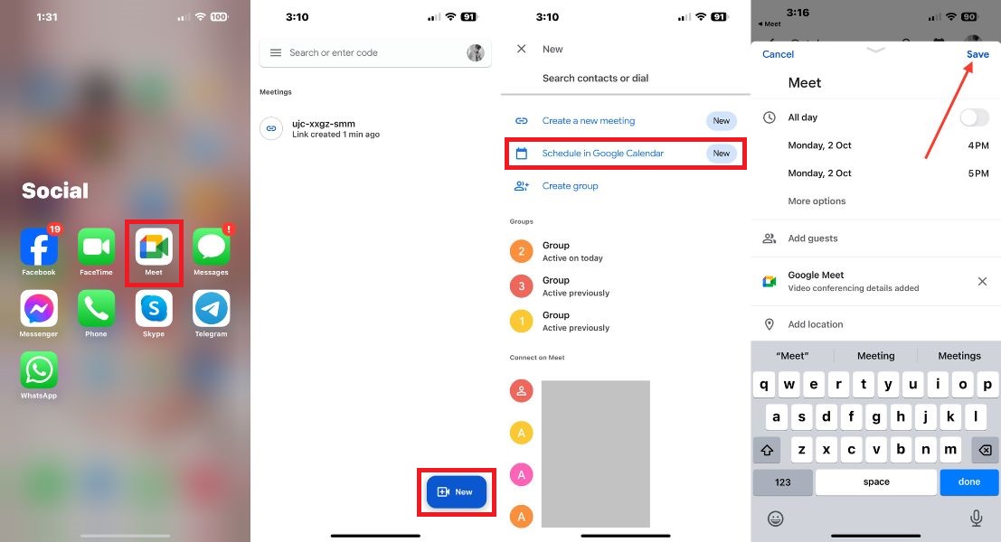 Интерфейс планирования встречи в Google Meet через Календарь
