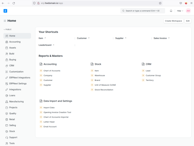 ERPNext dashboard