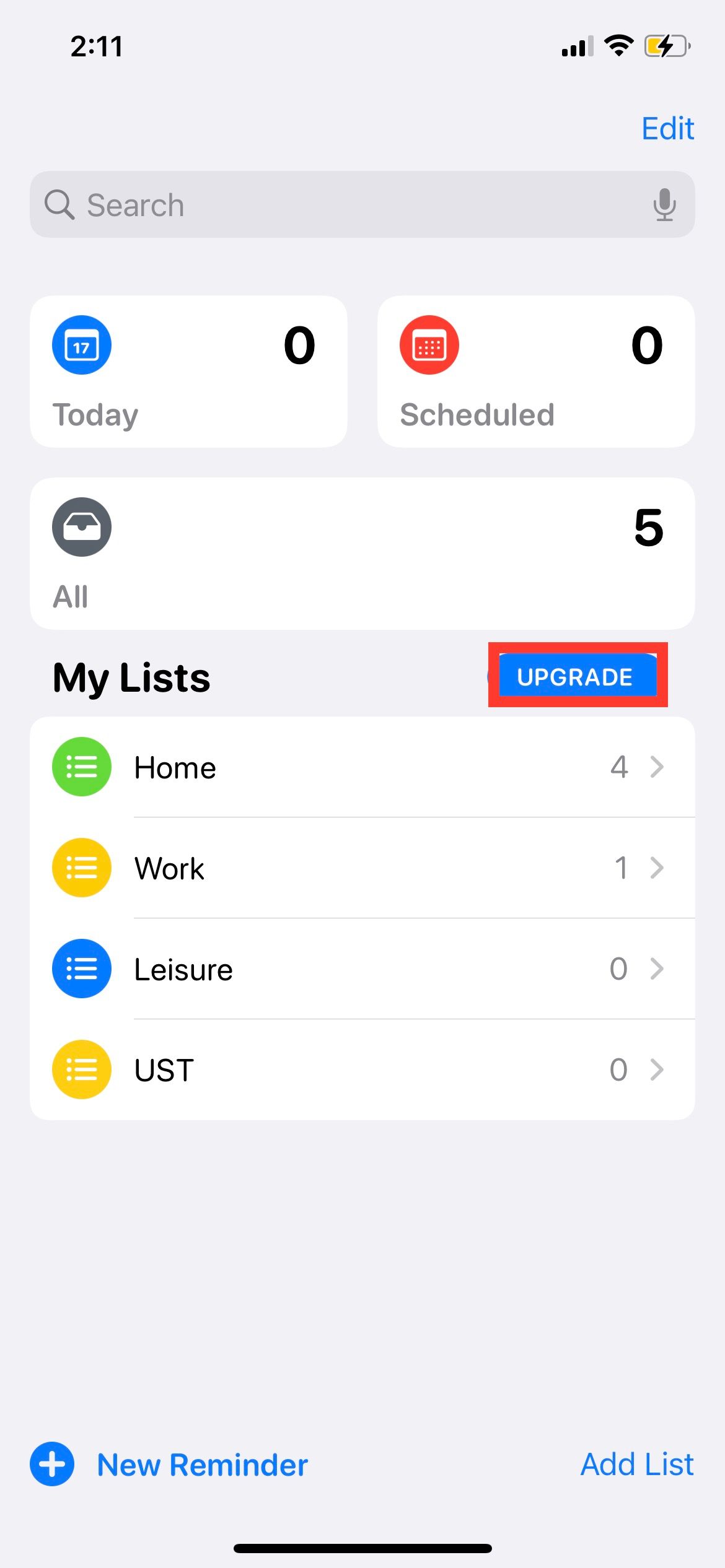 Кнопка обновления в Reminders