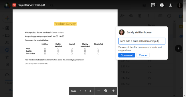Добавление комментария в Google Drive