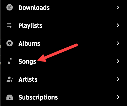 Список песен в мобильной библиотеке YouTube Music
