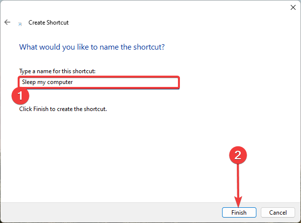 Назвать ярлык и завершить создание