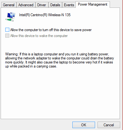 Параметры энергосбережения адаптера Wi‑Fi