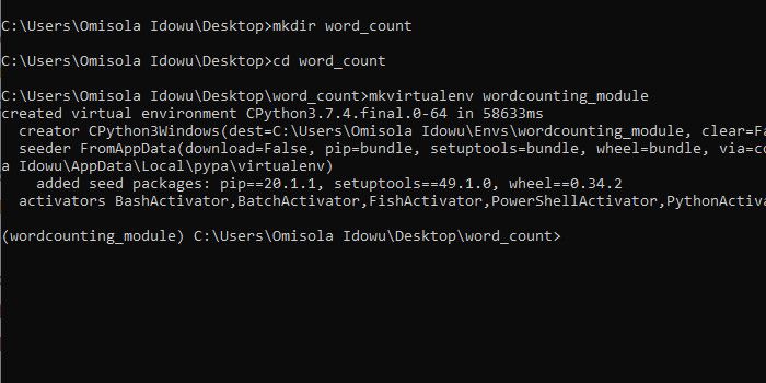 Создание каталога проекта и виртуального окружения