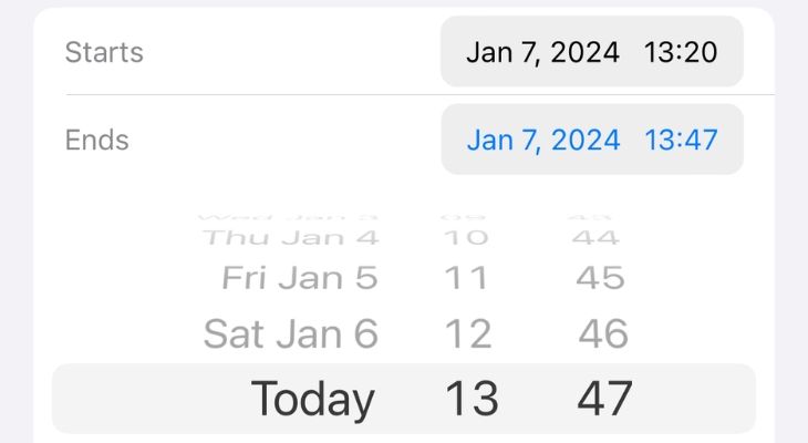 Выбор интервала времени для Time in Daylight.