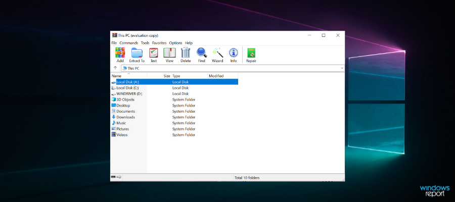 Программное окно WinRAR