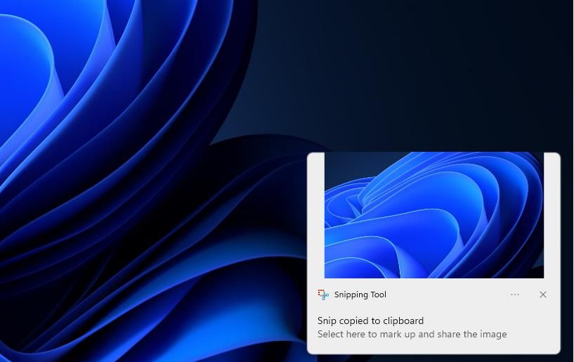 Уведомление Snipping Tool на рабочем столе