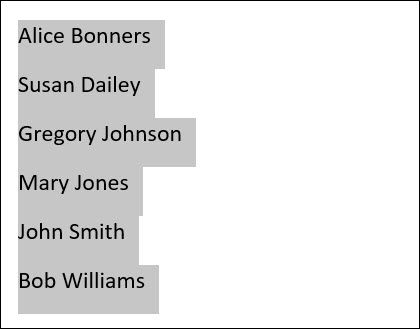 Список, отсортированный по фамилиям