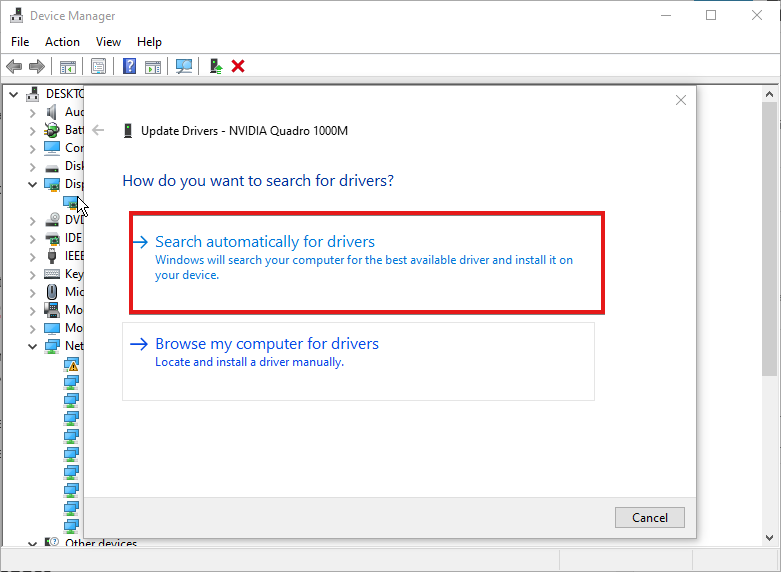 Обновление драйвера — поиск автоматически