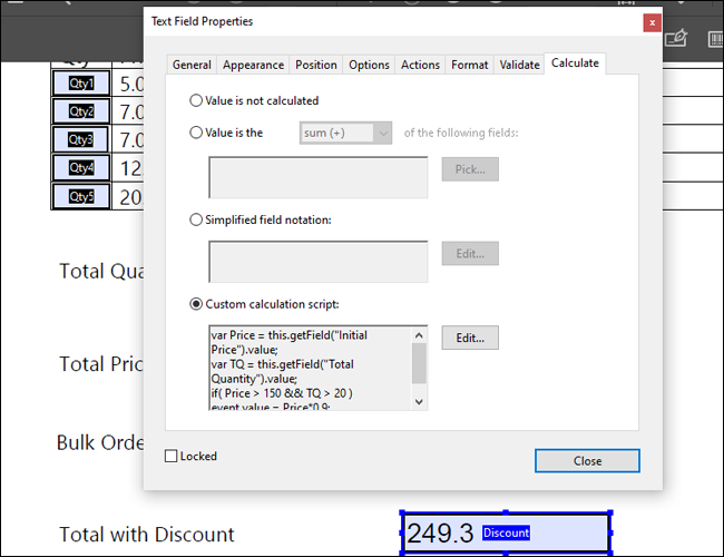 Пример нескольких условий в форме Acrobat